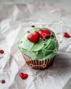 Intra Συλλεκτικό Ξύλινο Παζλ Plywood  4mm - Cupcake με Green Frosting και Διακοσμητικά Red Hearts Σε Ξύλινο Κουτί - Διαστάσεις: 10x10 cm – 25 κομμάτια
