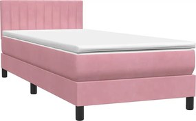 vidaXL Κρεβάτι Boxspring με Στρώμα &amp; LED ροζ 90x210 εκ. Βελούδινο