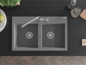 Mexen Hektor νεροχύτης γρανιτένιος 2-θέσεων 800 x 480 mm, γκρι, σιφόνι χρώμιο