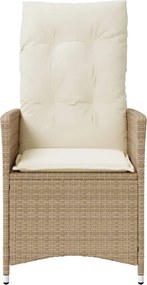 vidaXL Πολυθρόνα Κήπου Ανακλινόμενη Μπεζ Συνθετικό Ρατάν + Μαξιλάρια