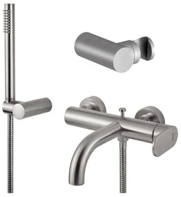 Armando Vicario Slim Inox Μπαταρία Λουτρού Με Tηλέφωνο,Eπίτοιχο Στήριγμα Tηλεφώνο+Σπιράλ 500100-110 R0488-110