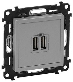 Πρίζα Φόρτισης USB Διπλή σε 3 χρώματα Valena Life Legrand-753312-Αλουμίνιο 753312