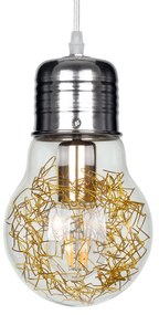 LAMP 00807 Μοντέρνο Κρεμαστό Φωτιστικό Οροφής Μονόφωτο 1 x E27 Ασημί Νίκελ Βάση και Χρυσό Ντουί Μεταλλικό Διάφανο Γυαλί Φ15 x Υ27cm