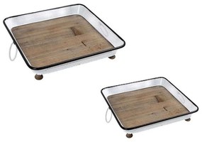 Δίσκος Διακοσμητικός Τετράγωνος (Σετ 2Τμχ) ELV204 Μεταλλικός Natural-White Espiel Μέταλλο