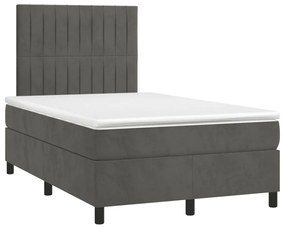 Κρεβάτι Boxspring με Στρώμα &amp; LED Σκ.Γκρι 120x190εκ. Βελούδινο - Γκρι