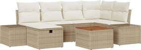 vidaXL Σετ Καναπέ Κήπου με μαξιλάρι 7 pcs Μπεζ Πολυ ράταν