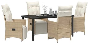 vidaXL Σέτ φαγητού για κήπο με μαξιλάρι 5 pcs Μπεζ Πολυ ράταν