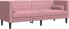 vidaXL Καναπές Διθέσιος Chesterfield με Στηρίγματα Ροζ Βελούδο