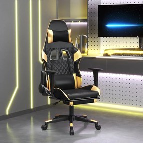 Καρέκλα Gaming Μασάζ Υποπόδιο Μαύρο/Χρυσό από Συνθετικό Δέρμα
