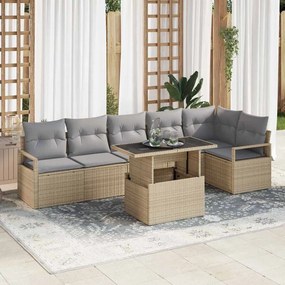 vidaXL Σετ Καναπέ Κήπου με μαξιλάρι 7 pcs Μπεζ Πολυ ράταν