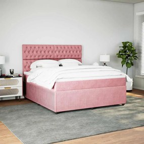 vidaXL Κρεβάτι Boxspring με Στρώμα Ροζ 180x200 εκ. Βελούδινο