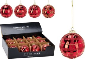 JK Home Décor - Μπάλα Χριστουγέννων Σχέδια Κόκκινο από Γυαλί 8cm 4Σχδ