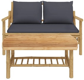 vidaXL Σαλόνι Κήπου Σετ 2 Τεμαχίων από Μπαμπού με Σκ. Γκρι Μαξιλάρια