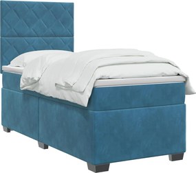 vidaXL Κρεβάτι box spring με στρώμα Μπλε 90 x 190 cm Βελούδο