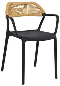 DOLLI Πολυθρόνα Στοιβαζόμενη, PP-UV Μαύρο, Rope Wicker Φυσικό 56x52x78cm