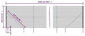 vidaXL Συρματόπλεγμα Περίφραξης Ανθρακί 1,4 x 25 μ. με Καρφωτές Βάσεις