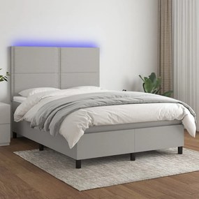 vidaXL Κρεβάτι Boxspring με Στρώμα & LED Αν.Γκρι 140x190εκ. Υφασμάτινο