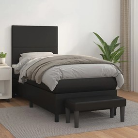 vidaXL Κρεβάτι Boxspring με Στρώμα Μαύρο 100x200εκ.από Συνθετικό Δέρμα