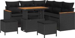 vidaXL Σετ Καναπέ Κήπου με μαξιλάρι 8 pcs Μαύρο Πολυ ράταν