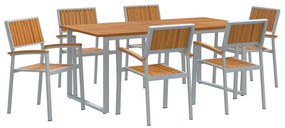 vidaXL Σέτ φαγητού για κήπο 7 pcs Γκρι και καφέ 180 x 90 x 75 cm