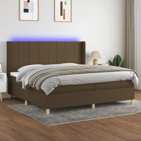 vidaXL Κρεβάτι Boxspring με Στρώμα &amp; LED Σκ.Καφέ 200x200εκ. Υφασμάτινο