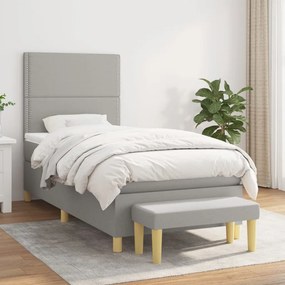 vidaXL Κρεβάτι Boxspring με Στρώμα Ανοιχτό Γκρι 100x200 εκ. Υφασμάτινο