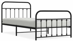 vidaXL Πλαίσιο Κρεβατιού με Κεφαλάρι&Ποδαρικό Μαύρο 100x200εκ. Μέταλλο