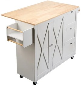 VEVOR Kitchen Island Cart with Solid Wood Top, 45.3&quot; Width Mobile Carts with Storage Cabinet, Rolling Kitchen Table with Spice Rack, Towel Rack, Drop Leaf and Drawer, Portable Islands on Wheels, White
