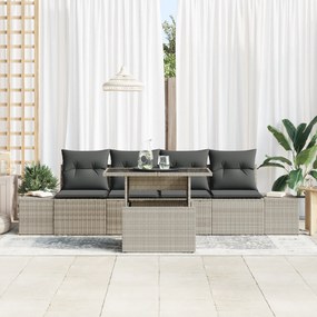 vidaXL Σετ Καναπέ Κήπου 5 Τεμαχίων με Μαξιλάρια Ανοιχτό Γκρι Πολυ Ρατάν