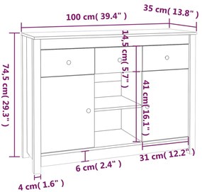 Ντουλάπι Καφέ Μελί 100x35x74,5 εκ. από Μασίφ Ξύλο Πεύκου - Καφέ