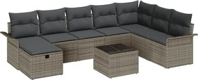 vidaXL Σετ Καναπέ Κήπου με μαξιλάρι 9 pcs Γκρι Πολυ ράταν
