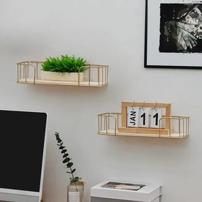 Μεταλλικό Ράφι Τοίχου με Ξύλινη Βάση 35x14x8cm