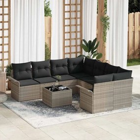 vidaXL Σετ Καναπέ Κήπου 9 pcs Ανοιχτό γκρι Πολυ ράταν