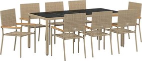 vidaXL Σέτ φαγητού για κήπο 9 pcs Μπεζ συνθετικό ρατάν