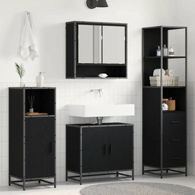 vidaXL Σετ Επίπλων Μπάνιου με ράφι 3 pcs Μαύρη Οξυά Επεξεργασμένο ξύλο