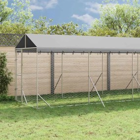 vidaXL Κλουβί Σκύλου Εξ. Χώρου με Οροφή Ασημί 2x14x2,5 μ. Γαλβ. Ατσάλι