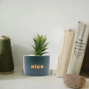 Τεχνητό Φυτό σε Κεραμικό Γλαστράκι "Nice" 11x17cm - Πράσινο