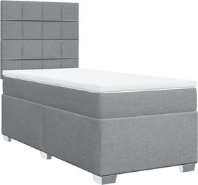 vidaXL Κρεβάτι Boxspring με Στρώμα Ανοιχτό Γκρι 90x200 εκ. Υφασμάτινο