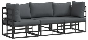 vidaXL Εξωτερικά Έπιπλα με μαξιλάρι με μαξιλάρι 3 pcs Μαύρο Αλουμίνιο