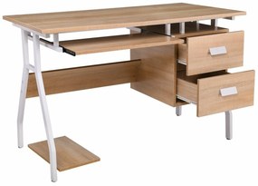 Τραπέζι γραφείου Mesa 140, Με ράφι πληκτρολογίου, Με συρτάρια, Αριθμός συρταριών: 2, 73x120x60cm, Sonoma οξιά, Άσπρο | Epipla1.gr