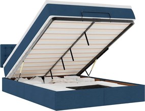 vidaXL Οθωμανικό κρεβάτι με στρώμα &amp; LEDs Μπλε 140x200cm ύφασμα