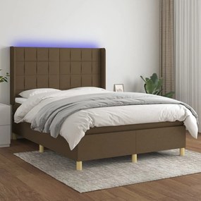 Κρεβάτι Boxspring με Στρώμα &amp; LED Σκ.Καφέ 140x190εκ. Υφασμάτινο - Καφέ