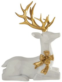 Χριστουγεννιάτικος Διακοσμητικός Τάρανδος Polyester Λευκός-Χρυσός 14,5x9,5x9,3εκ. Zen Collection 25.42.51982