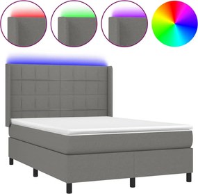 vidaXL Κρεβάτι Boxspring με Στρώμα &amp; LED Σκ.Γκρι 140x190εκ. Υφασμάτινο