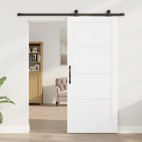 vidaXL Συρόμενη Πόρτα με Σετ Εξαρτημάτων Λευκή 86x198.5 εκ Συμπαγές Ξύλο Πεύκου