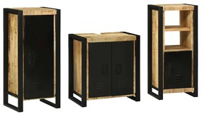 vidaXL Σετ Επίπλων Μπάνιου 3 pcs Καφέ και Μαύρο Στερεό ξύλο μάνγκο