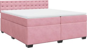 vidaXL Κρεβάτι Boxspring με Στρώμα Ροζ 200x200 εκ. Βελούδινο