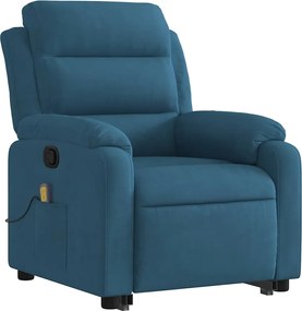 vidaXL Πολυθρόνα Μασάζ Ανακλινόμενη με Ανύψωση Μπλε Βελούδινη