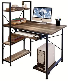 WOODWELL ΕΟ402,1ΓΡΑΦΕΙΟ 4 Ράφια - Βάση Η/Υ - Συρταρωτή Θέση Πληκτρολογίου, Μέταλλο Μαύρο, Καρυδί 100x48x73/118cm ΕΟ402,1