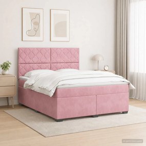 vidaXL Κρεβάτι box spring με στρώμα Ροζ 140 x 200 cm Βελούδο